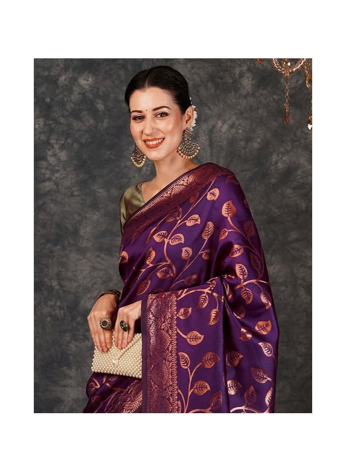 مملكة الإكسسوارات ساري كانجيفارام ناعم من باناراسي جاكار للنساء من مجموعة أكسسورايز كينجدوم مع قطعة بلوزة غير مخيطة - Image 3