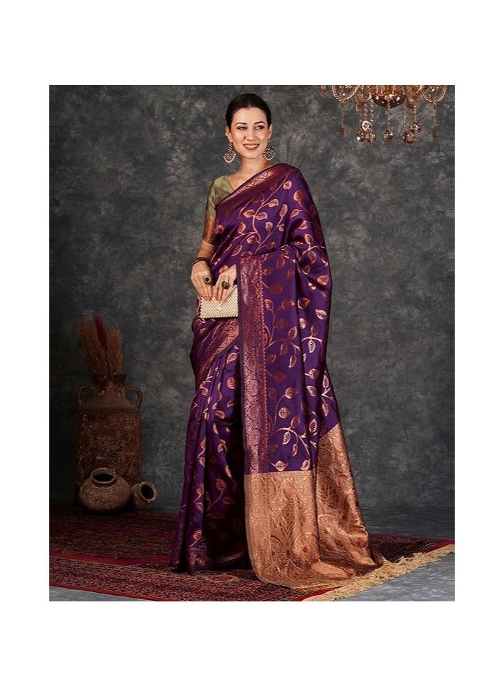 مملكة الإكسسوارات ساري كانجيفارام ناعم من باناراسي جاكار للنساء من مجموعة أكسسورايز كينجدوم مع قطعة بلوزة غير مخيطة - Image 4