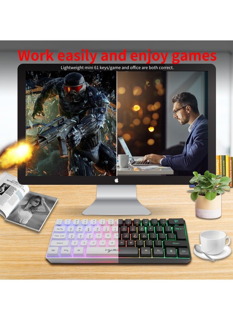 HXSJ - NEW HXSJ Wireless Gaming Keyboard 2000mAh Backlit Mini 61 Key With Bluetooth and 7 Keys Colorful Lighting Programmable Gaming Wireless Mouse - Image 1