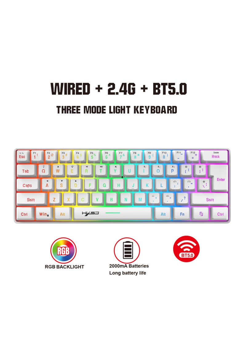 HXSJ - NEW HXSJ Wireless Gaming Keyboard 2000mAh Backlit Mini 61 Key With Bluetooth and 7 Keys Colorful Lighting Programmable Gaming Wireless Mouse - Image 1