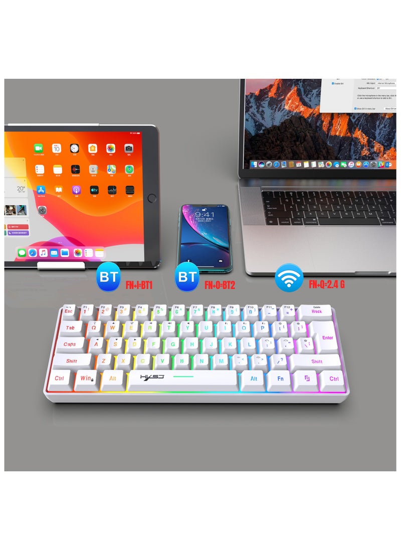 HXSJ - NEW HXSJ Wireless Gaming Keyboard 2000mAh Backlit Mini 61 Key With Bluetooth and 7 Keys Colorful Lighting Programmable Gaming Wireless Mouse - Image 1