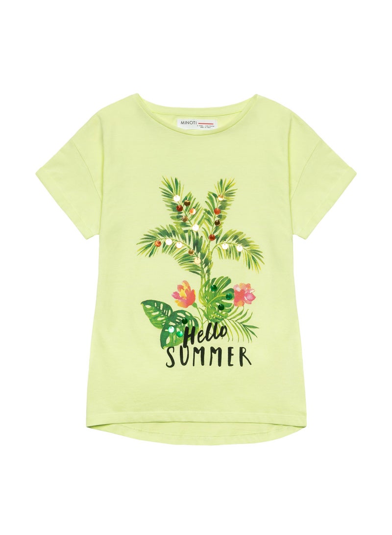 MINOTI Girls Summer Style Cotton T-Shirt with Print and Short Sleeves  - Image 1