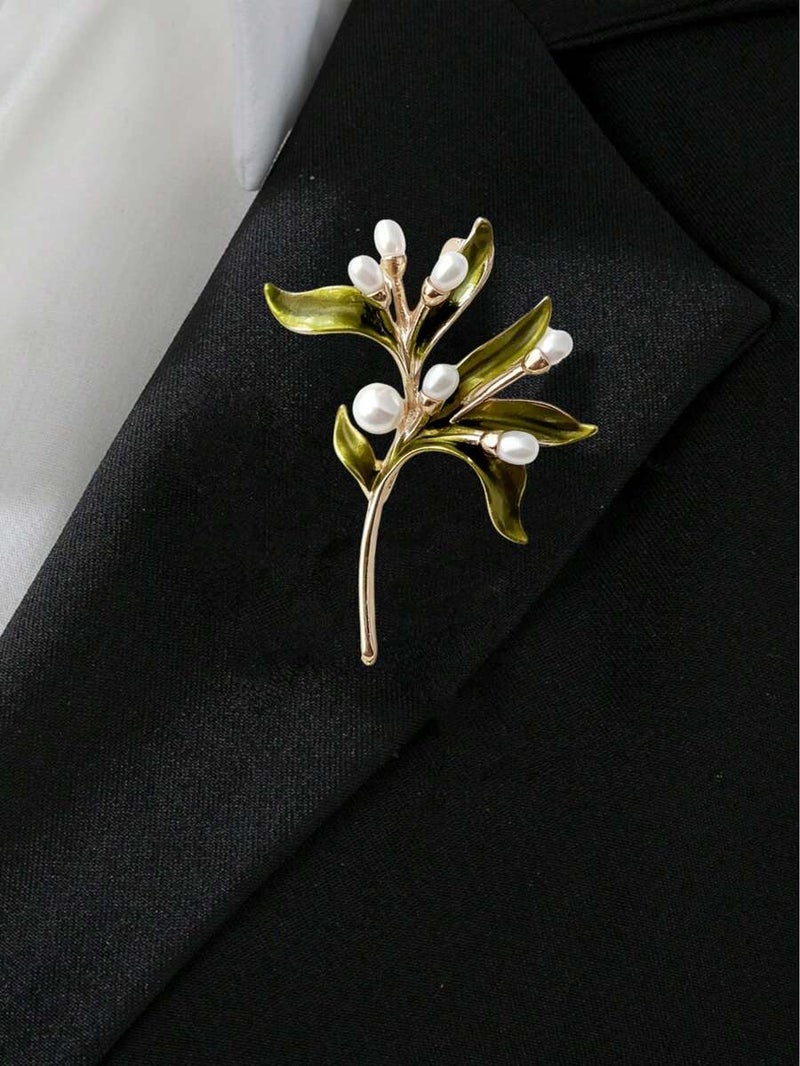 1pc Vintage Luxury Olive Branch Floral Brooch - Elegant Accessory for Coats, Shirts, Hats, Bags, Wedding & Christmas Gift