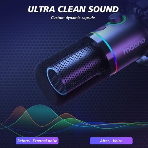 MAONO XLR/USB Dynamic Microphone for Gaming PC, RGB Podcast Mic for YouTube with Software, Mute, Gain Knob, Volume Control, Boom Arm for YouTube Gaming, Singing, Recording, Streaming, PD200XS Black - Image 3
