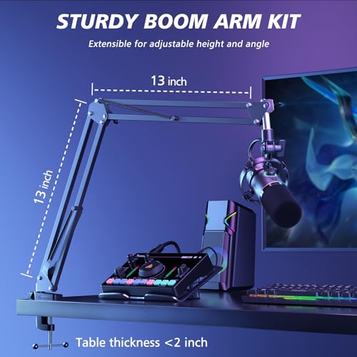 MAONO XLR/USB Dynamic Microphone for Gaming PC, RGB Podcast Mic for YouTube with Software, Mute, Gain Knob, Volume Control, Boom Arm for YouTube Gaming, Singing, Recording, Streaming, PD200XS Black - Image 5
