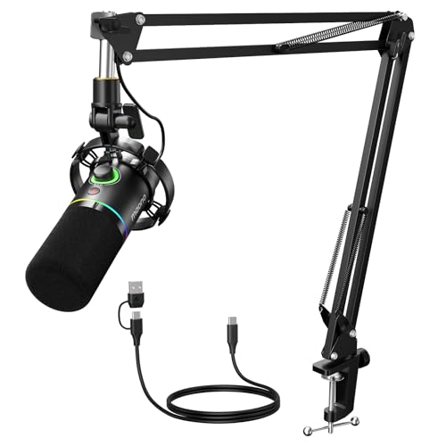 MAONO XLR/USB Dynamic Microphone for Gaming PC, RGB Podcast Mic for YouTube with Software, Mute, Gain Knob, Volume Control, Boom Arm for YouTube Gaming, Singing, Recording, Streaming, PD200XS Black - Image 1