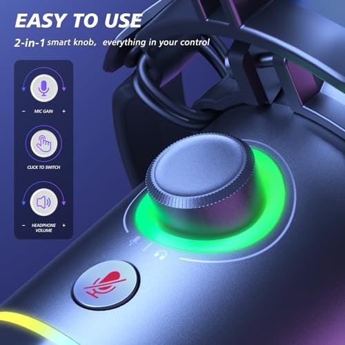 MAONO XLR/USB Dynamic Microphone for Gaming PC, RGB Podcast Mic for YouTube with Software, Mute, Gain Knob, Volume Control, Boom Arm for YouTube Gaming, Singing, Recording, Streaming, PD200XS Black - Image 2