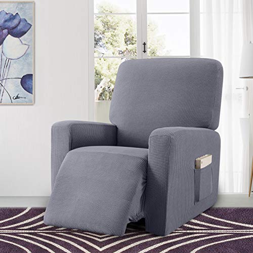 Granbest Premium Water Repellent Recliner Chair Cover High Stretch Jacquard Fabric Recliner Slipcover with Pockets Recliner Light Gray - Image 3