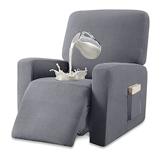 Granbest Premium Water Repellent Recliner Chair Cover High Stretch Jacquard Fabric Recliner Slipcover with Pockets Recliner Light Gray - Image 1