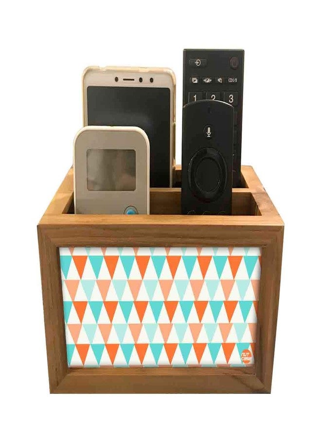 Nutcase Designer Teak Wood TV Remote Stand For Home Remote Holders Organizer Caddy for TV/AC Remotes Control -Multipurpose Desk Organiser-6�x4�x4� - ORANGE TIRANGLE - Image 1