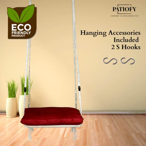 Patiofy Swing for Adults for Home/Swing for Balcony, Living Room, Swing Chair with Red Cushion/Hanging Hammock Swing (White) - Image 2