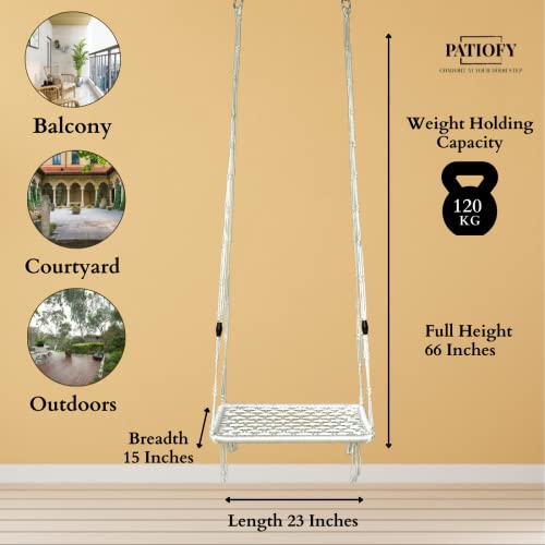 Patiofy Swing for Adults for Home/Swing for Balcony, Living Room, Swing Chair with Red Cushion/Hanging Hammock Swing (White) - Image 3