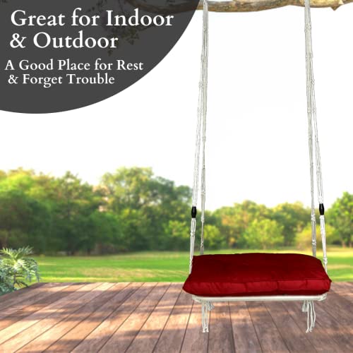 Patiofy Swing for Adults for Home/Swing for Balcony, Living Room, Swing Chair with Red Cushion/Hanging Hammock Swing (White) - Image 4