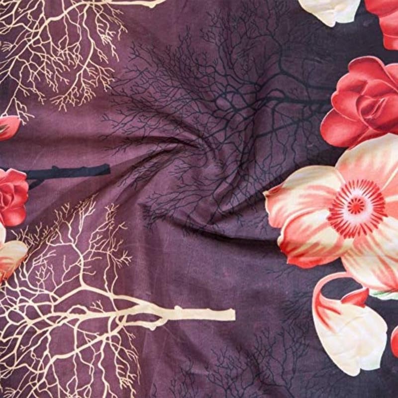 CLICKCART Polycotton Prime Collection Ultrasoft Skin Friendly Printed Flat Double Bedsheet with 2 Pillow Covers 90 x 90 Inch Maroon with Red Roses 3D1  - Image 4