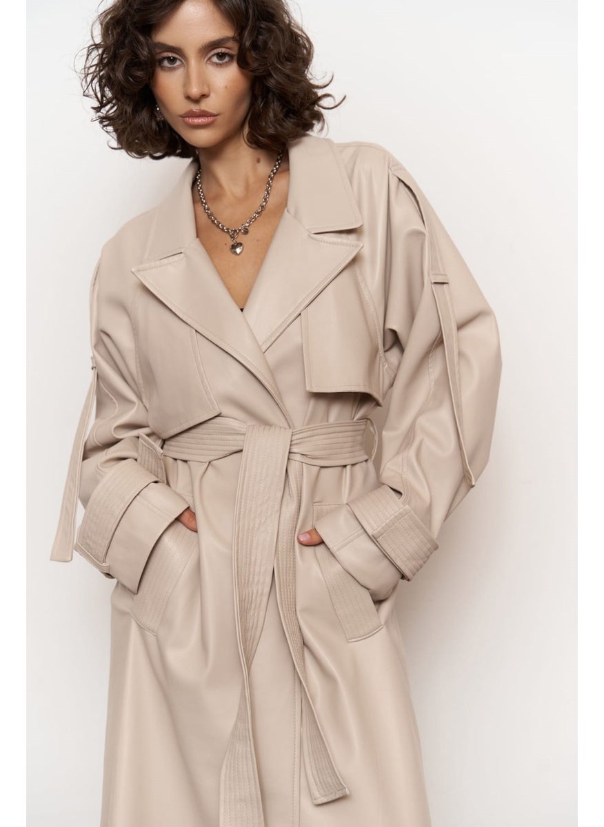 Layton Beige Leather Trench Coat - pzsku/Z5253FA37CEDA7EA2523AZ/45/_/1741093306/1118b8c6-52a2-4a6b-ad2c-068e65a5289f