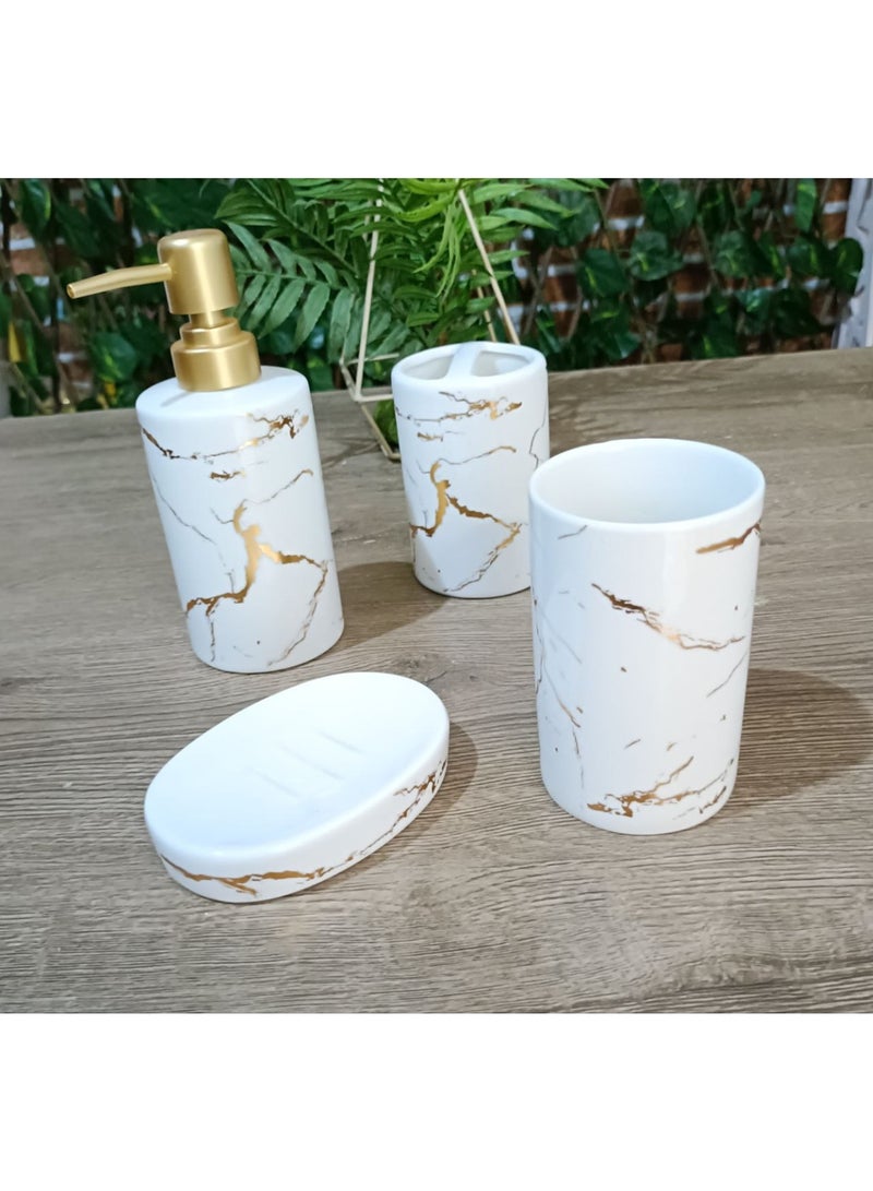 High quality imported porcelain bathroom set consisting of 4 different pieces: soap dispenser, toothpaste organizer, and toothbrush organizer. - Image 2