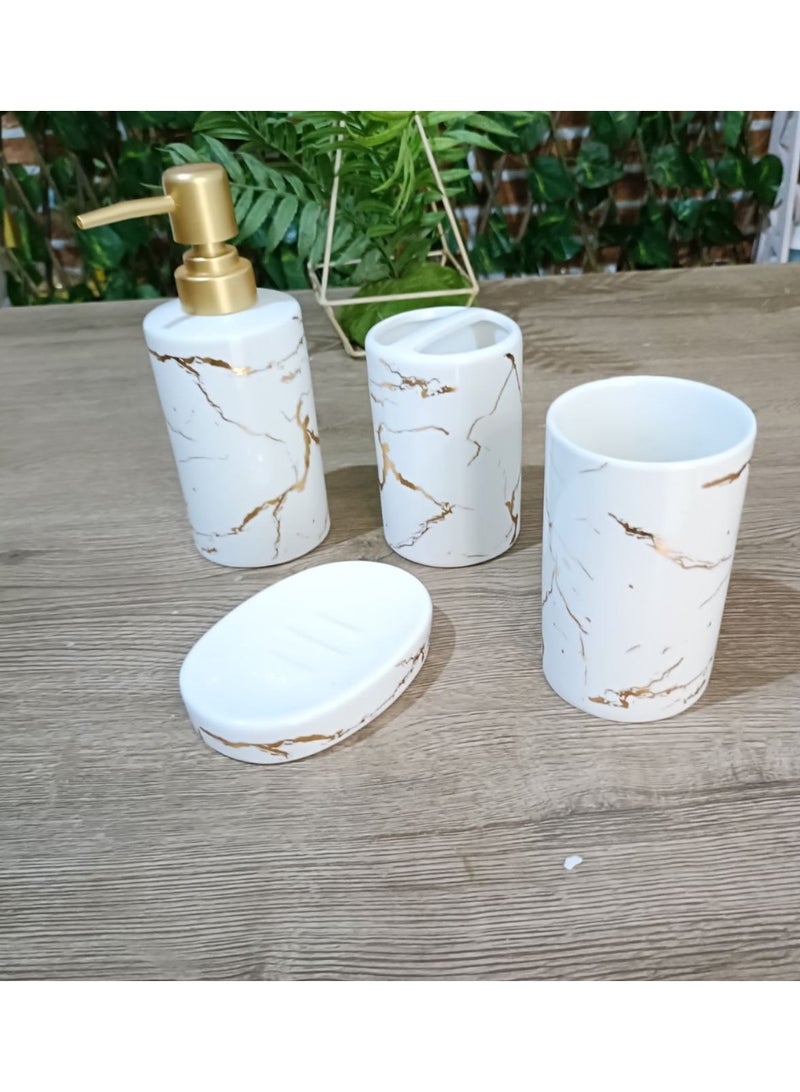 High quality imported porcelain bathroom set consisting of 4 different pieces: soap dispenser, toothpaste organizer, and toothbrush organizer. - Image 1