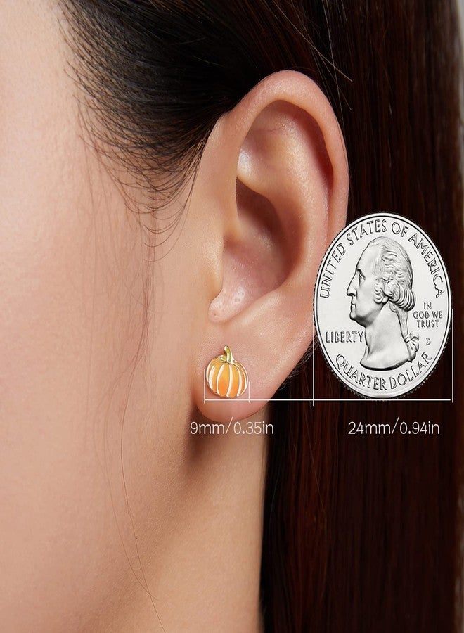 BISAER Pumpkin Earrings for Women Pumpkin Stud Earring Hypoallergenic Small Cute 925 Sterling Silver Gold Plated Jewelry - Image 3