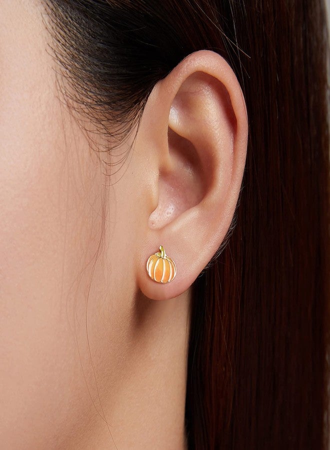BISAER Pumpkin Earrings for Women Pumpkin Stud Earring Hypoallergenic Small Cute 925 Sterling Silver Gold Plated Jewelry - Image 5