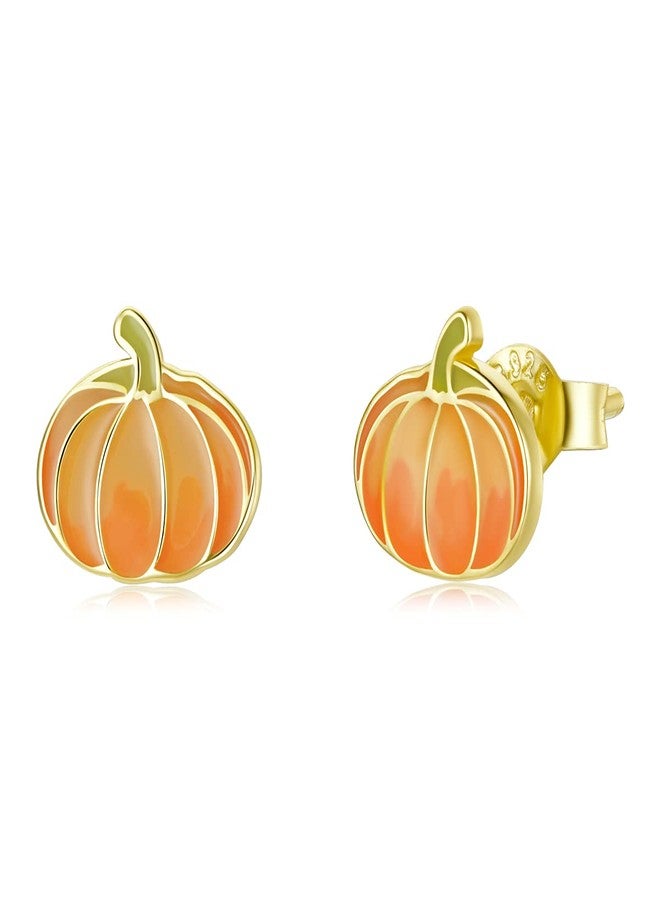 BISAER Pumpkin Earrings for Women Pumpkin Stud Earring Hypoallergenic Small Cute 925 Sterling Silver Gold Plated Jewelry - Image 1
