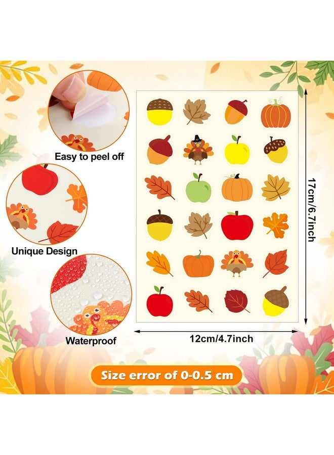 Spiareal 480 Pcs Fall Stickers For Kids Thanksgiving Autumn Sticker Pumpkin Maple Leaves Sticker Turkey Acorn Apple Elm Leaves Shape Stickers For Fall Thanksgiving Harvest Theme Party Classroom Decor  - Image 3