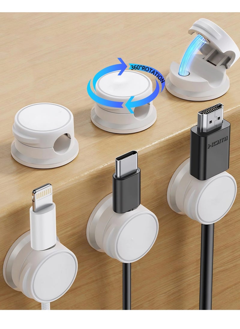 T NEWFUN 6 Pack Magnetic Cable Clips [Cable Smooth Adjustable] Cord Holder, Under Desk Cable Management, Adhesive Wire Holder Keeper Organizer (White)  - Image 1
