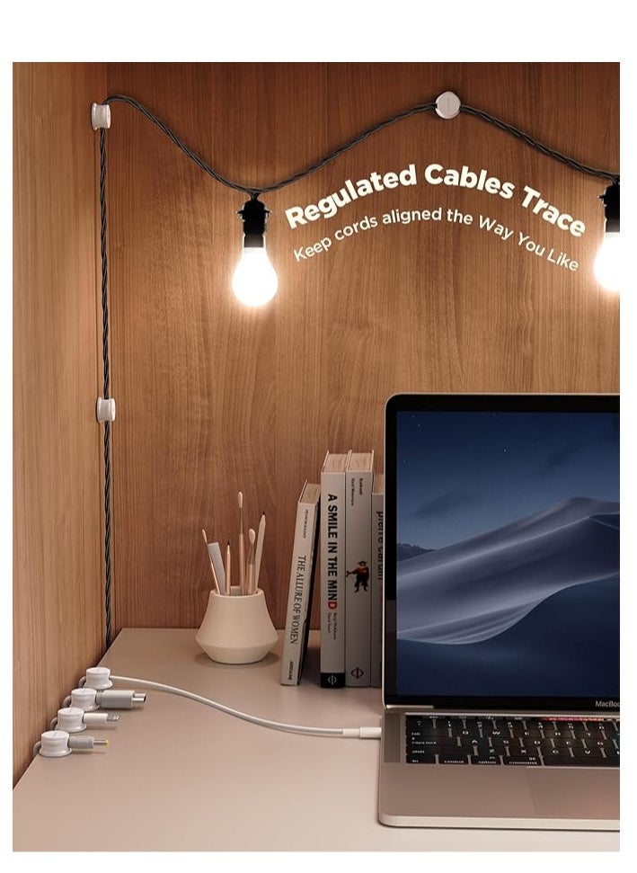 T NEWFUN 6 Pack Magnetic Cable Clips [Cable Smooth Adjustable] Cord Holder, Under Desk Cable Management, Adhesive Wire Holder Keeper Organizer (White)  - Image 3