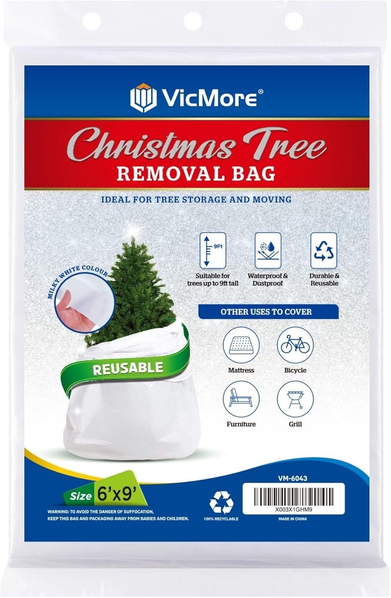 VICMORE Christmas Tree Disposal Bag 9ft x 6ft White - Heavy-Duty Polyethylene Storage Cover - Image 1