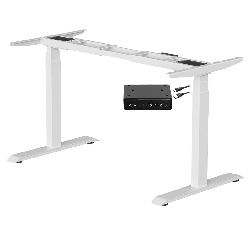 Fromann Dual Motor Electric Standing Desk Frame 3 Tier Legs Height Adjustable Handset with USB A C Ports Sit Stand up Desk Base for Home and Office White