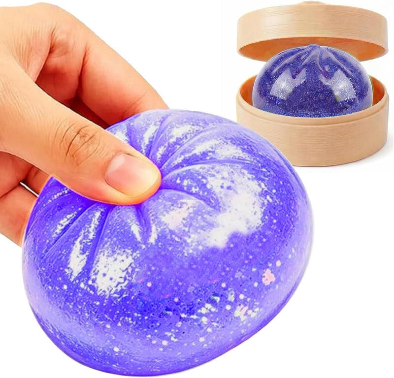 ALANX Glitter Dumpling Squishy - Colorful Stress Fidget Toy with Mini Bamboo Steamer - Image 1