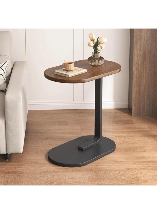 Modern Coffee Table | C-Shaped Side Table with Brown Wood Top and Black Metal Frame 60x28x40 cm