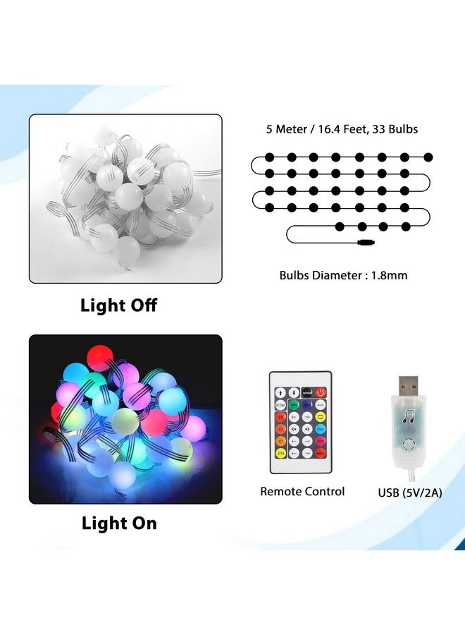 Gesto أضواء خيطية على شكل كرة Gesto 5V - أضواء LED ذكية متزامنة مع الموسيقى عبر USB مع تحكم عن بُعد وتطبيق، أضواء خيالية تتغير ألوانها RGB (5 متر، 33 LED، متعددة الألوان) - Image 5