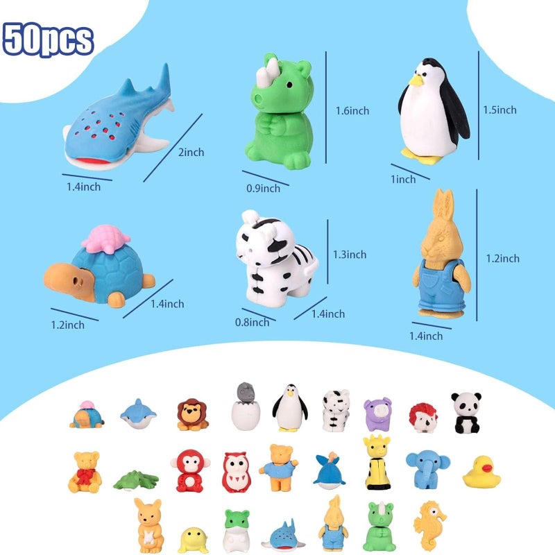 3 otters 50 Pack Animal Erasers for Kids, Desk Pets Classroom Prizes Treasure Box Toys Game Reward for School, Mini Fun Cute Erasers for Gag Gift Goodie Bag Stuffers Kids Party Favors - Image 4