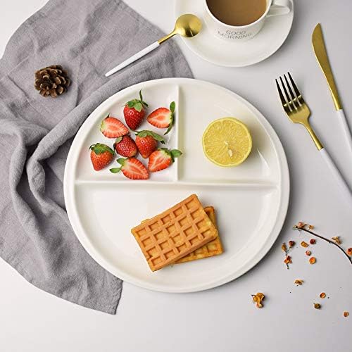 FLYING BALLOON Elegant Round Shaped Ceramic Divided Plate Dinner Plates Luncheon Plates Salad Plates Dishes for Kitchen WhiteDark Blue 1 WhiteRound - Image 2