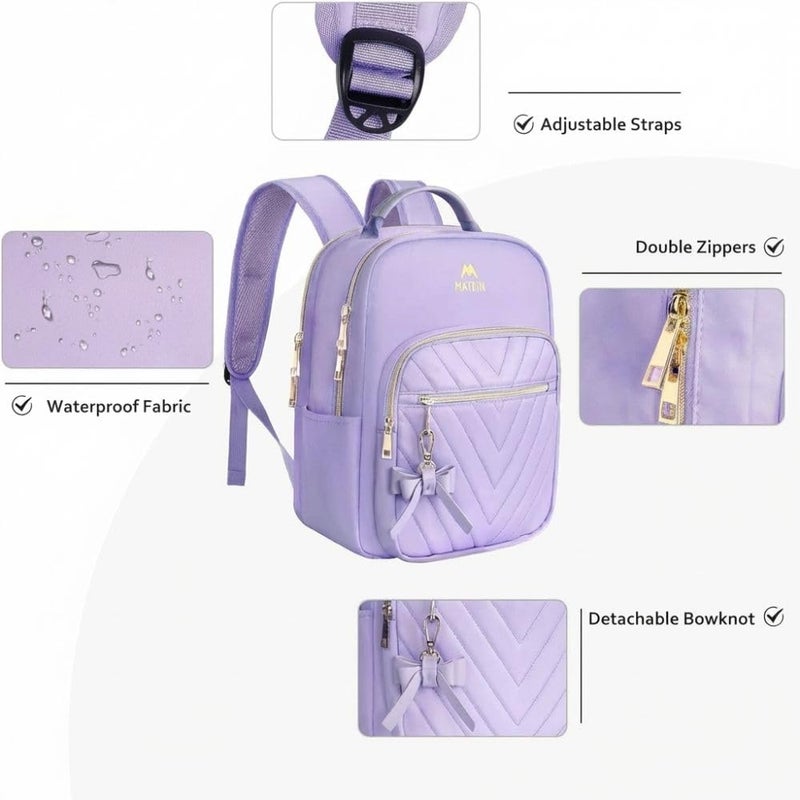 MATEIN Womens Backpack Purse, Fashion Cute Bowknot Mini Backpack Purse, Waterproof Stylish Multipurpose Design Casual Daily Travel Backpack Ladies Handbags, 2pcs Sets, Purple - Image 3