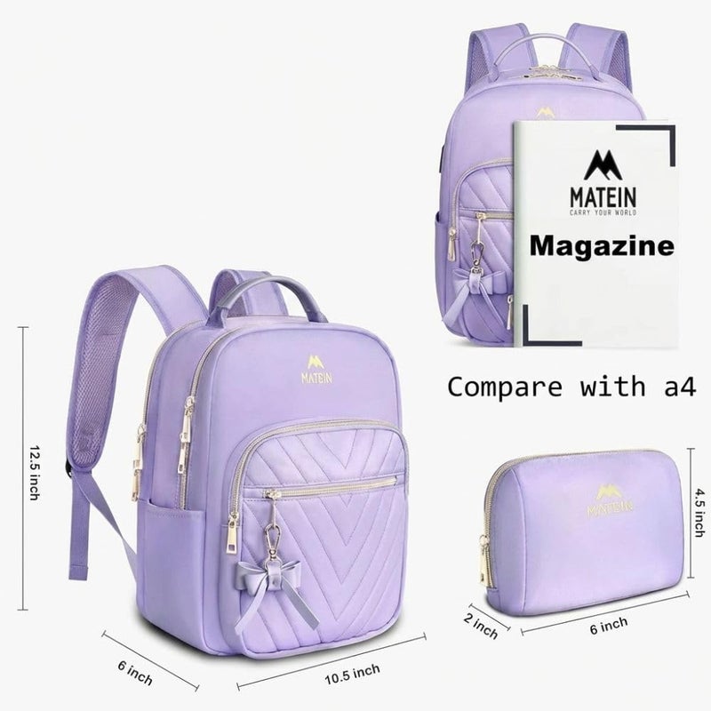 MATEIN Womens Backpack Purse, Fashion Cute Bowknot Mini Backpack Purse, Waterproof Stylish Multipurpose Design Casual Daily Travel Backpack Ladies Handbags, 2pcs Sets, Purple - Image 4