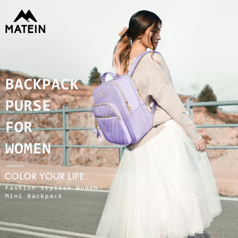 MATEIN Womens Backpack Purse, Fashion Cute Bowknot Mini Backpack Purse, Waterproof Stylish Multipurpose Design Casual Daily Travel Backpack Ladies Handbags, 2pcs Sets, Purple - Image 2