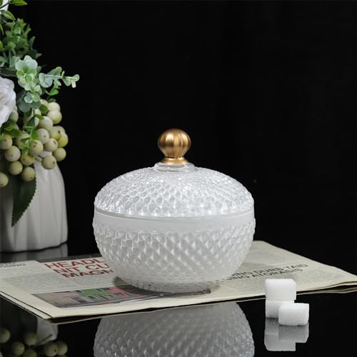 Joeyan 12 oz Small White Glass Jars with Lid,Embossed Glass Candy Dishes,Diamond Faceted Food Container,Decorative Jewelry Box Apothecary Canisters,Colored Kitchen Bathroom Buffet Storage Organizer - Image 3