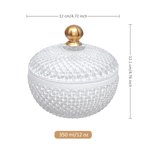 Joeyan 12 oz Small White Glass Jars with Lid,Embossed Glass Candy Dishes,Diamond Faceted Food Container,Decorative Jewelry Box Apothecary Canisters,Colored Kitchen Bathroom Buffet Storage Organizer - Image 2
