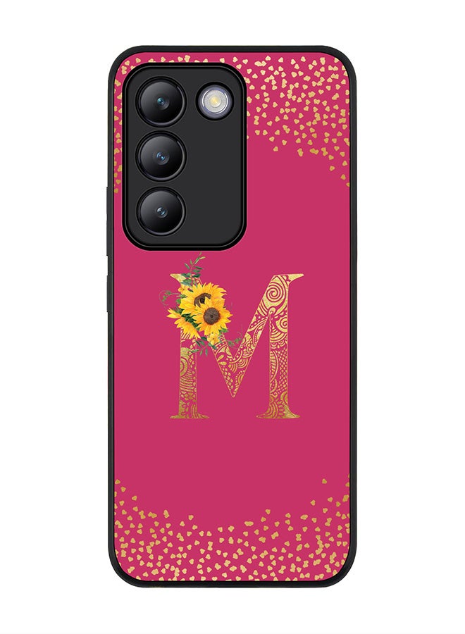 Stylizedd Rugged Black edge case for Vivo V30 Lite 5G, Cover Custom Monogram Initial Letter Mandala Floral Pattern Alphabet - M ( Deep Pink Rose ) - Image 1