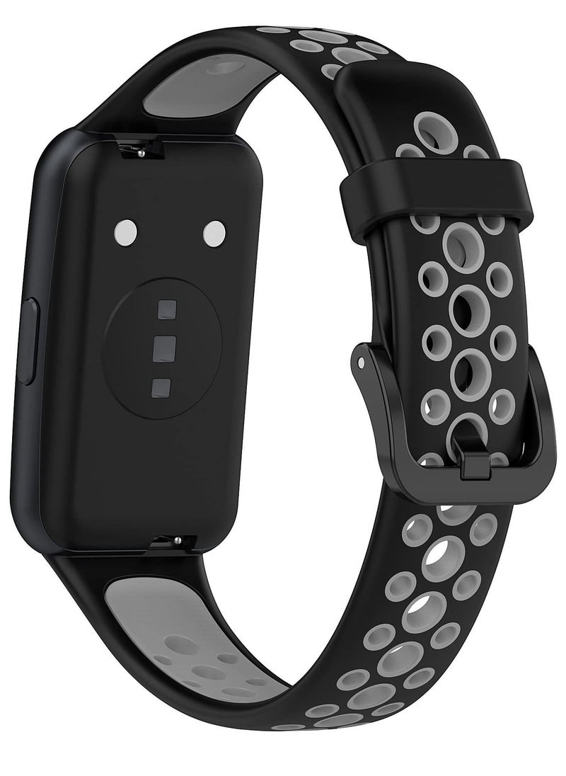 Generic Watch Strap Compatible with Huawei Band 7 /Honor 7, Replacement Silicone Sport Band-Black/Grey  - Image 1