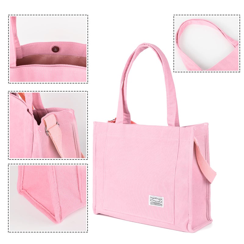 Valleycomfy Vintage Casual Corduroy Tote Bags Crossbody Bag Purse for Women Travel Shoulder Bags Handbags Eco Bag,Pink,Large - Image 3