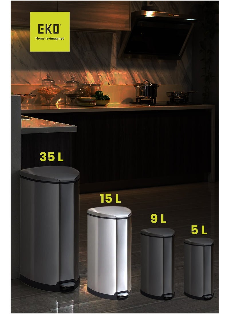EKO GRACE SERIES | Brushed Stainless Steel Finish | Soft-Closing | Fingerprint-Resistant | Step Trash & Garbage Bin | Suitable For Homes, Bathrooms, Kitchens, Offices, & More | 15 Liters  - Image 2