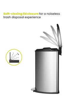 EKO GRACE SERIES | Brushed Stainless Steel Finish | Soft-Closing | Fingerprint-Resistant | Step Trash & Garbage Bin | Suitable For Homes, Bathrooms, Kitchens, Offices, & More | 15 Liters  - Image 5