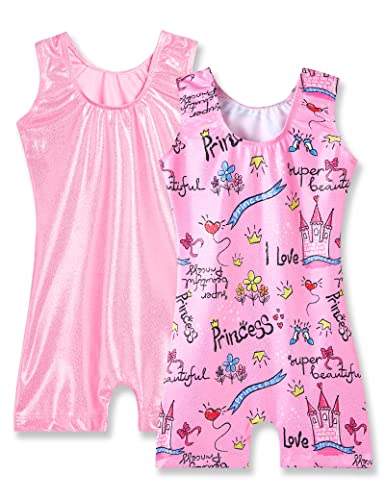 Nymphperi Girls Gymnastics Leotard Size 6-7 Years Old Shiny One Piece Pink Princess Biketards Sparkle Breatheble Sleeveless Solid Color Unitards for Little KidsYoga Sports - Image 2