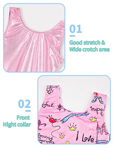 Nymphperi Girls Gymnastics Leotard Size 6-7 Years Old Shiny One Piece Pink Princess Biketards Sparkle Breatheble Sleeveless Solid Color Unitards for Little KidsYoga Sports - Image 3
