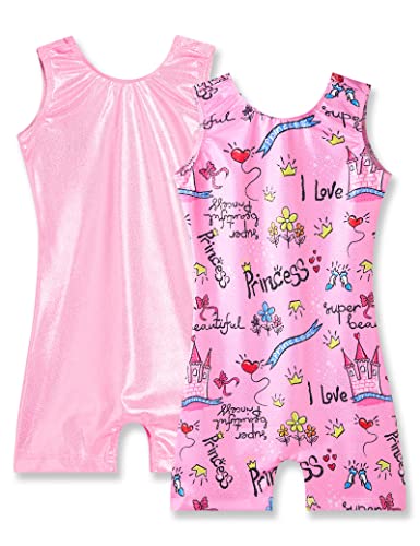 Nymphperi Girls Gymnastics Leotard Size 6-7 Years Old Shiny One Piece Pink Princess Biketards Sparkle Breatheble Sleeveless Solid Color Unitards for Little KidsYoga Sports - Image 1
