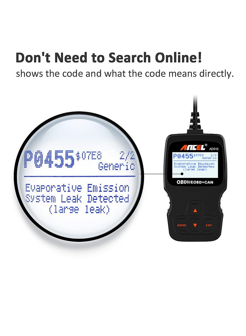 Ancel AD310 Classic Enhanced Universal OBD II Scanner Car Engine Fault Code Reader CAN Diagnostic Scan Tool-Black - Image 3