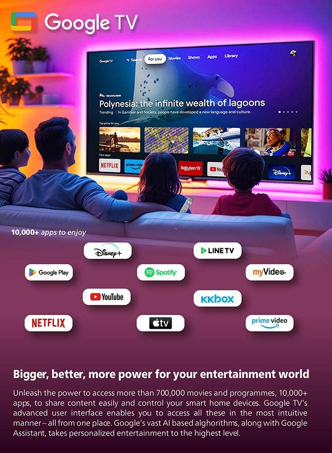 Philips 55 Inch 4K Ultra HD Smart Google TV with Hands-Free Voice Control Dolby Vision Atmos HDR10 with built-in Google Assistant (2025 Model) 55PUT7110/56 - Black 55PUT7110 Black - Image 4