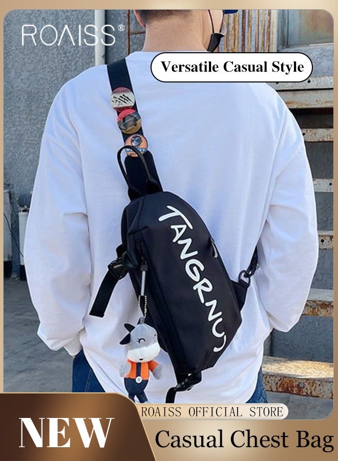 roaiss Unisex Multifunctional Chest Bag with Pendant Waistpack Belt Bag Large Capacity Single Shoulder Crossbody Bag for Men and Women College Students Ideal for Daily Commuting Multipurpose Activities Black 14*17*30cm - Image 1